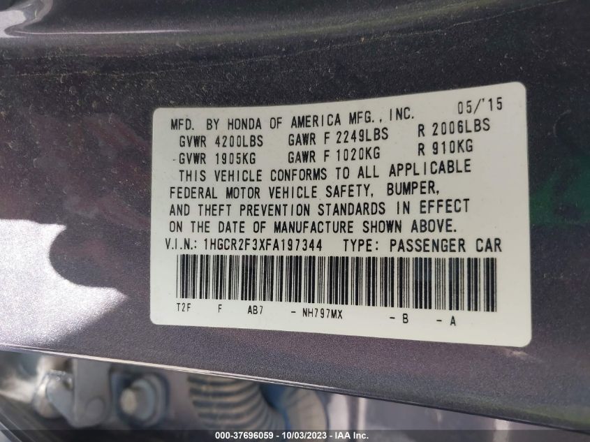 2015 HONDA ACCORD LX 1HGCR2F3XFA197344