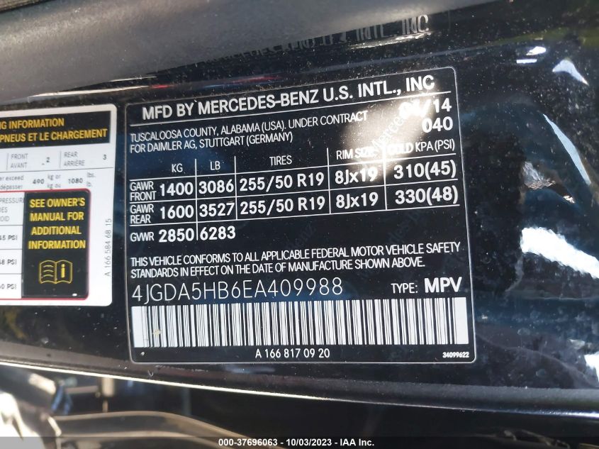 2014 MERCEDES-BENZ ML 350 - 4JGDA5HB6EA409988