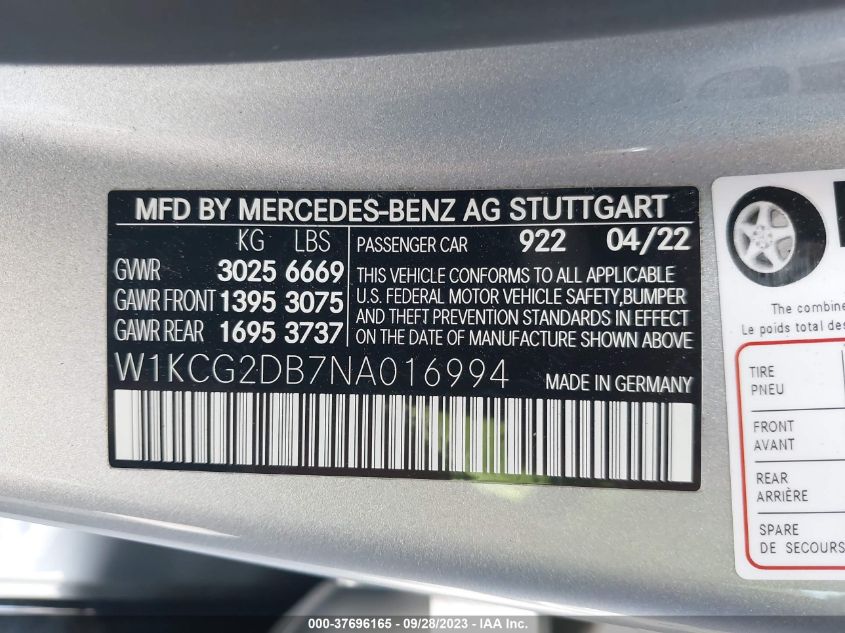 W1KCG2DB7NA016994 Mercedes-Benz EQS EQS 450+ 9