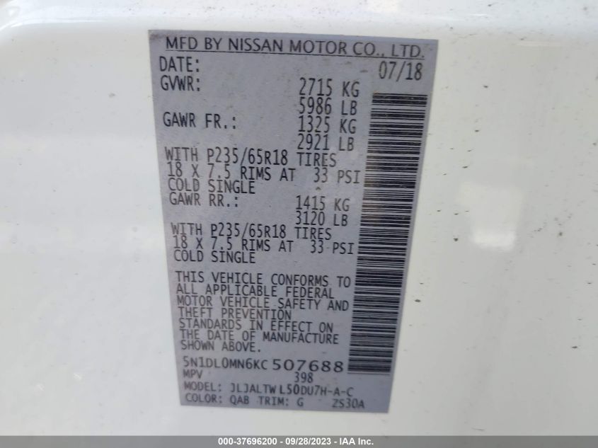 2019 INFINITI QX60 LUXE - 5N1DL0MN6KC507688