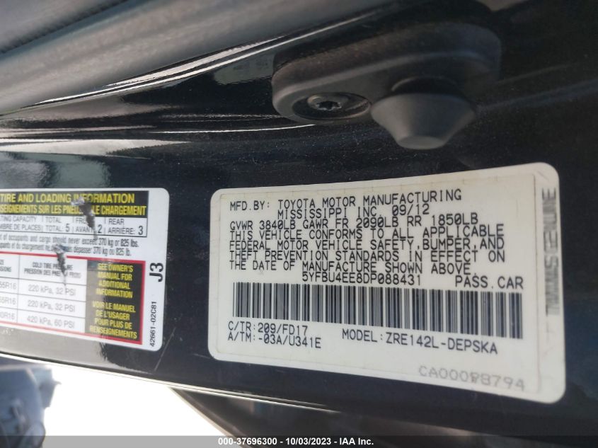 2013 TOYOTA COROLLA S - 5YFBU4EE8DP088431