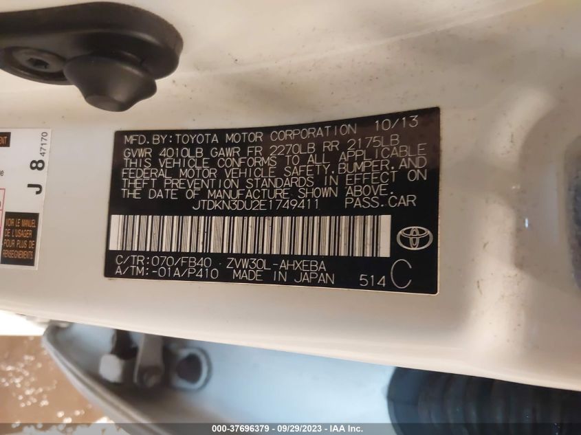 2014 TOYOTA PRIUS FOUR/FIVE/THREE/ONE/TWO - JTDKN3DU2E1749411