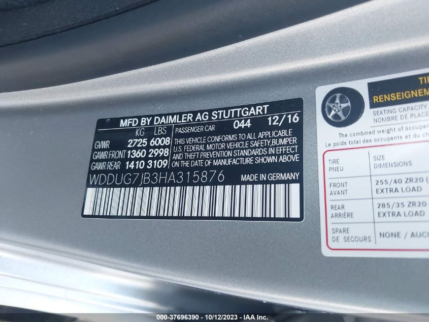 2017 MERCEDES-BENZ S-CLASS AMG S 63 - WDDUG7JB3HA315876