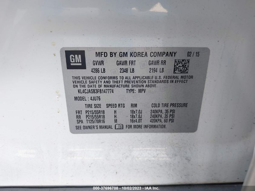 2015 BUICK ENCORE - KL4CJASB3FB147774
