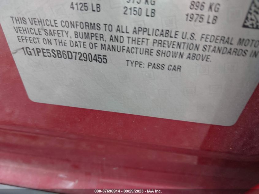 2013 CHEVROLET CRUZE 2LT - 1G1PE5SB6D7290455