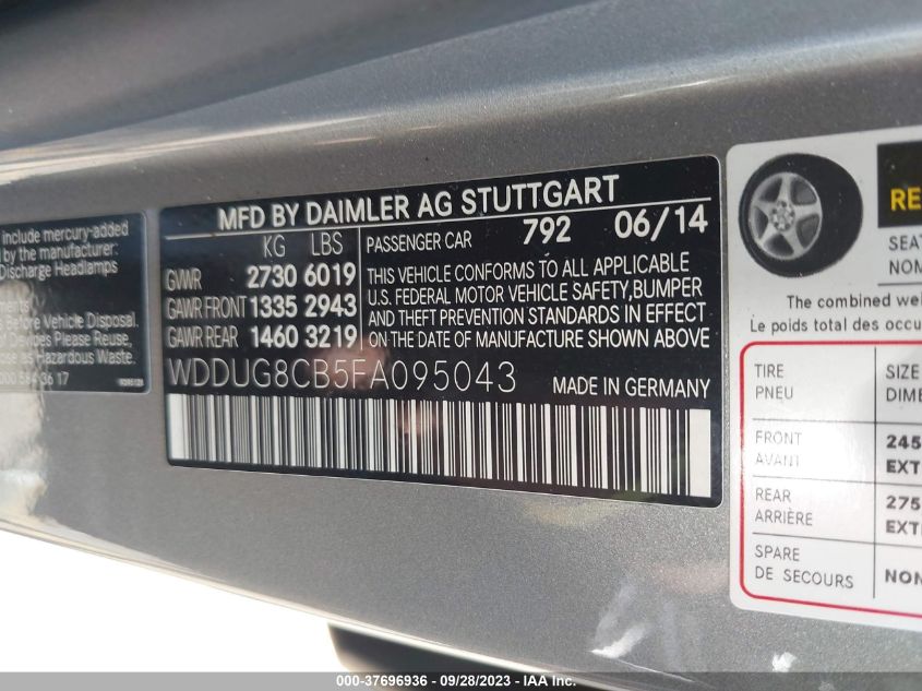 2015 MERCEDES-BENZ S-CLASS S 550 WDDUG8CB5FA095043