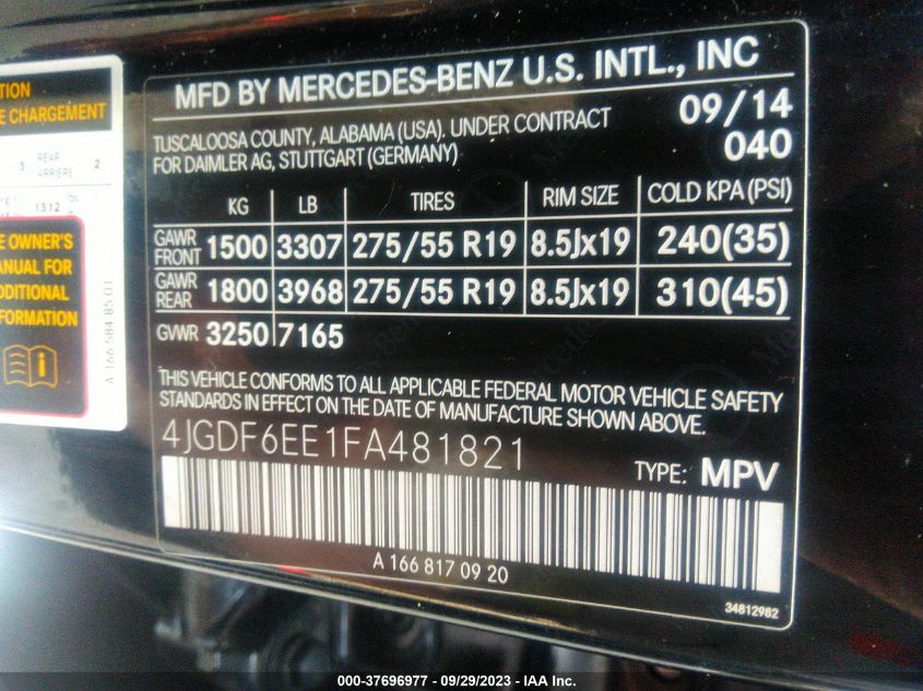 2015 MERCEDES-BENZ GL-CLASS GL 450 4JGDF6EE1FA481821