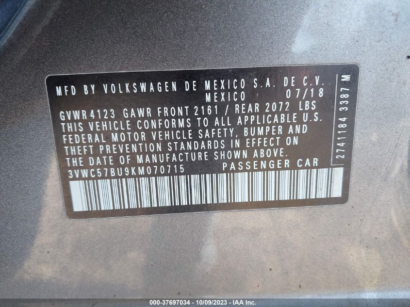 2019 VOLKSWAGEN JETTA S/SE/R-LINE - 3VWC57BU9KM070715