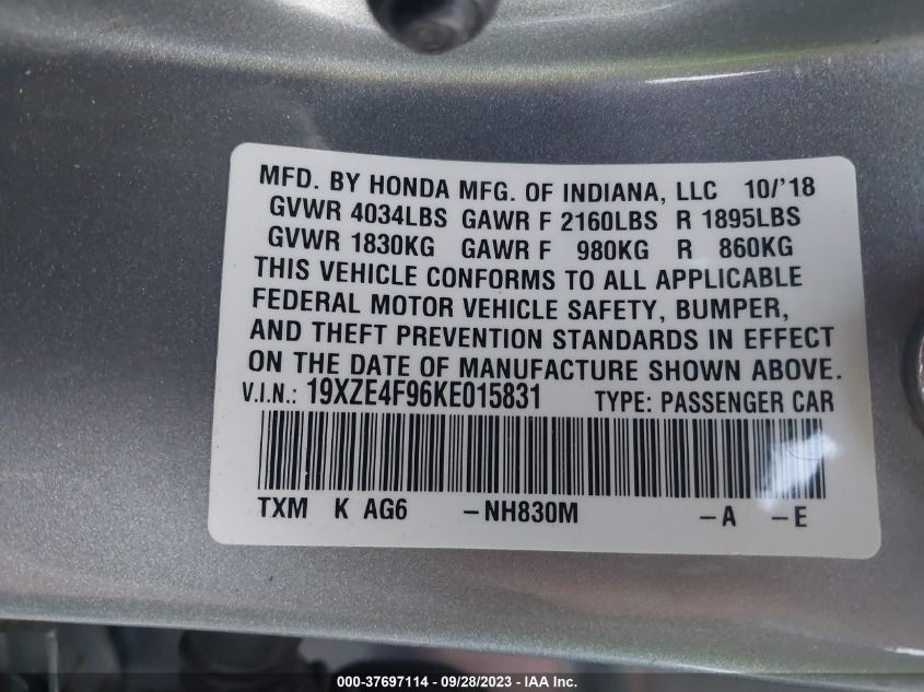 2019 HONDA INSIGHT TOURING - 19XZE4F96KE015831