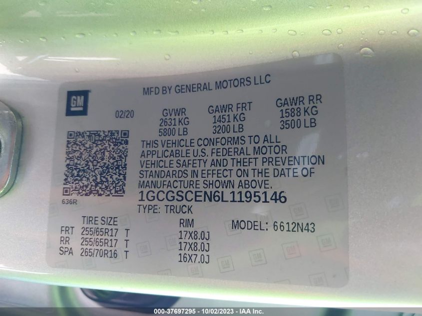 2020 CHEVROLET COLORADO LT - 1GCGSCEN6L1195146