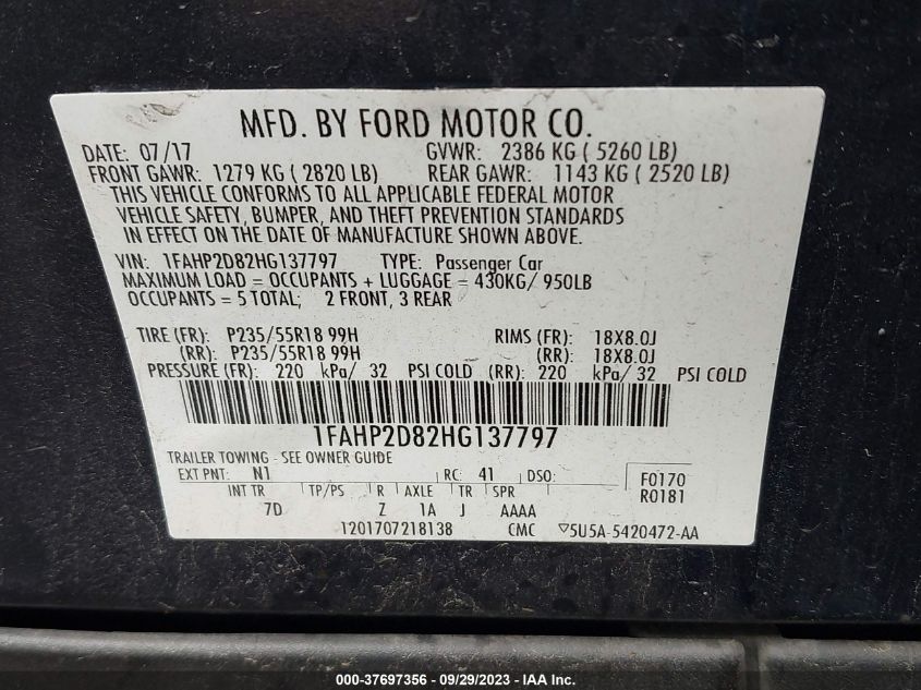 2017 FORD TAURUS SE - 1FAHP2D82HG137797