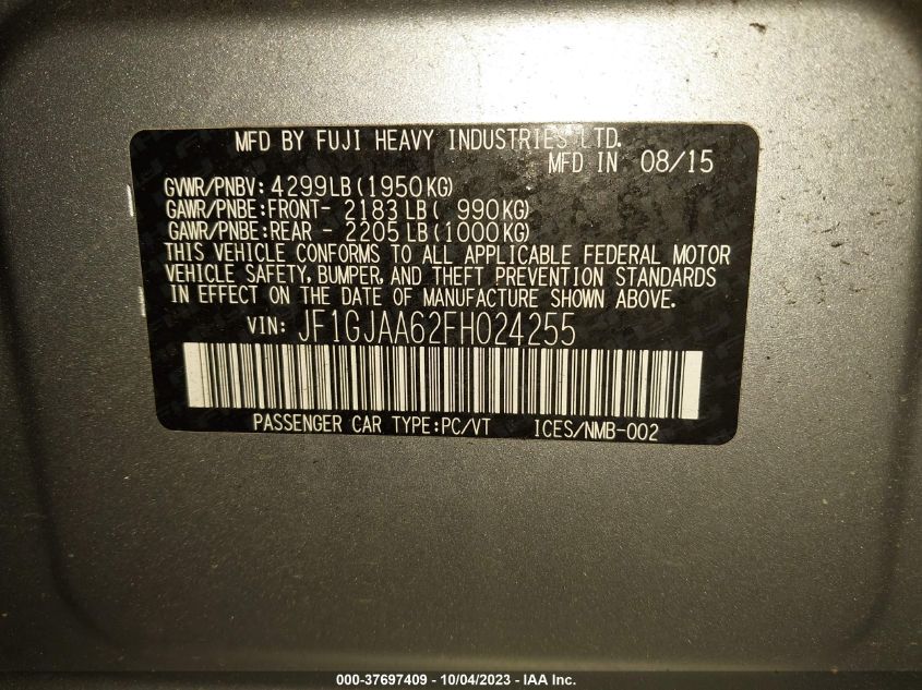 2015 SUBARU IMPREZA SEDAN - JF1GJAA62FH024255