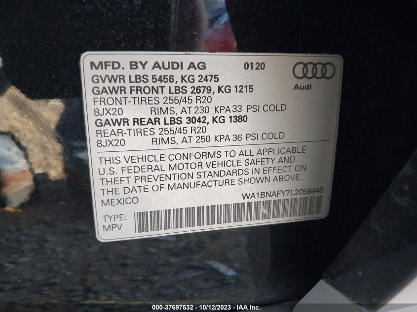 WA1BNAFY7L2058445 2020 AUDI Q5, photo no. 9