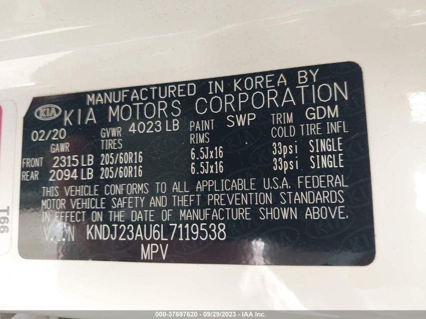 2020 KIA SOUL LX/X LINE/S - KNDJ23AU6L7119538