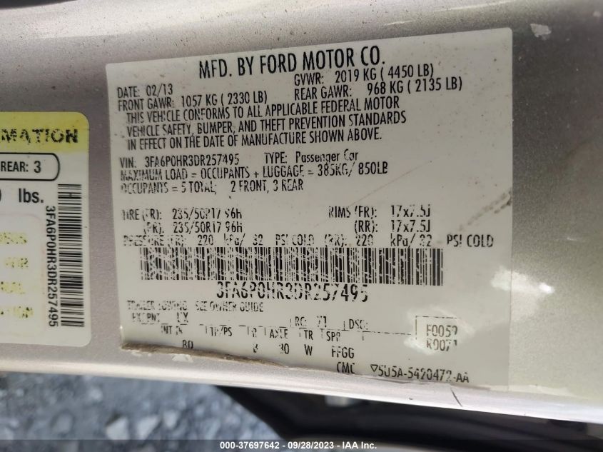 2013 FORD FUSION SE - 3FA6P0HR3DR257495