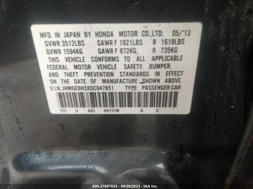 2013 HONDA FIT - JHMGE8H3XDC047651