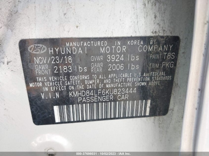 2019 HYUNDAI ELANTRA SEL - KMHD84LF6KU823444