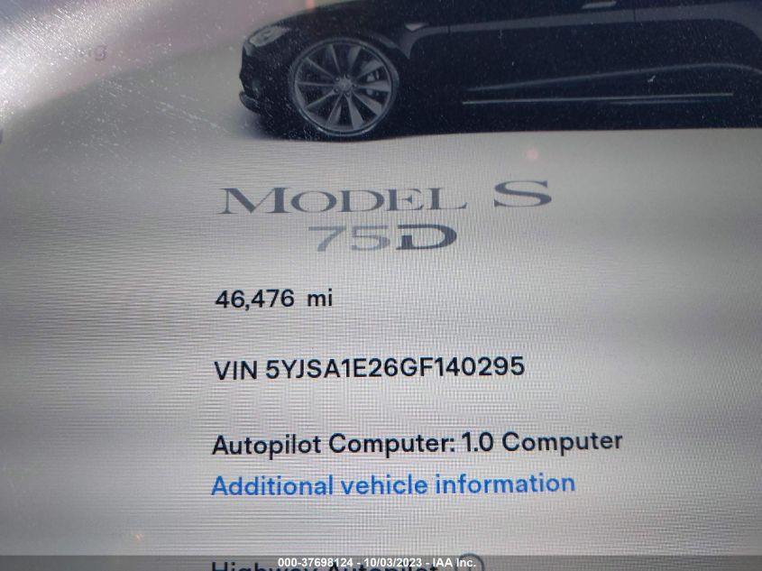 2016 TESLA MODEL S 75D - 5YJSA1E26GF140295