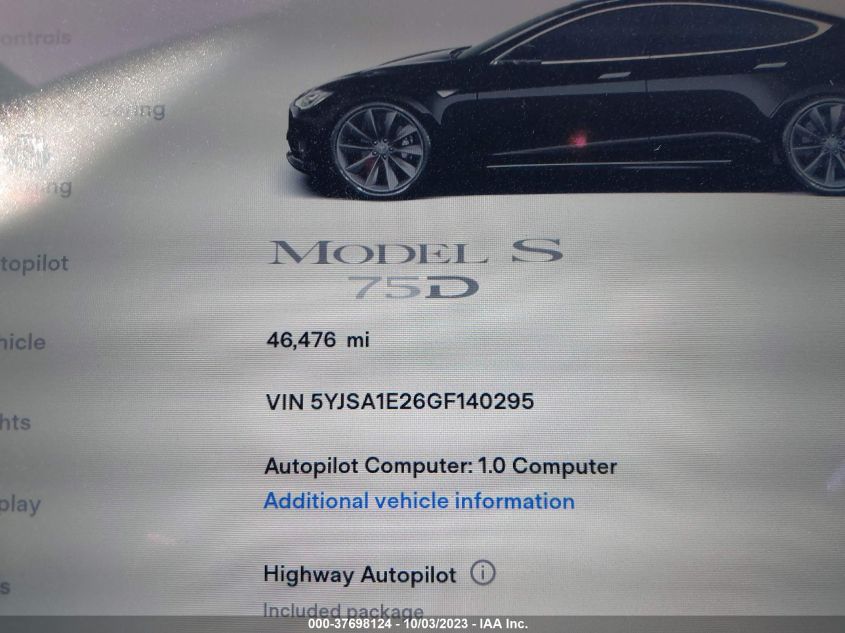2016 TESLA MODEL S 75D - 5YJSA1E26GF140295
