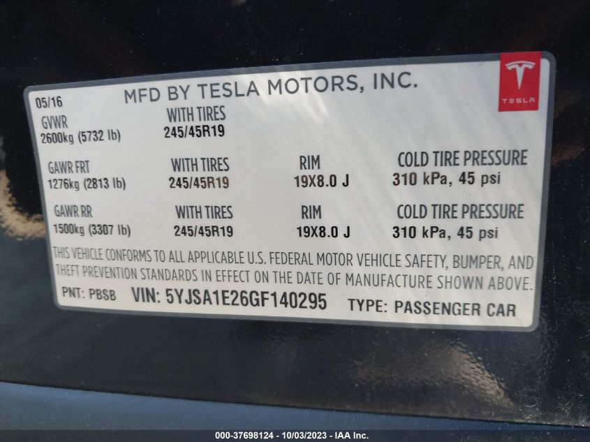 2016 TESLA MODEL S 75D - 5YJSA1E26GF140295