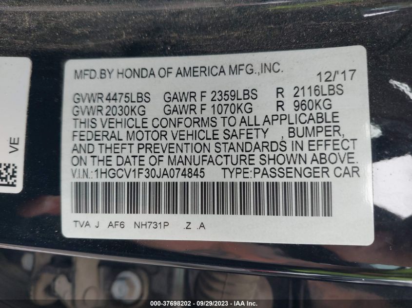 2018 HONDA ACCORD SEDAN SPORT 1.5T - 1HGCV1F30JA074845