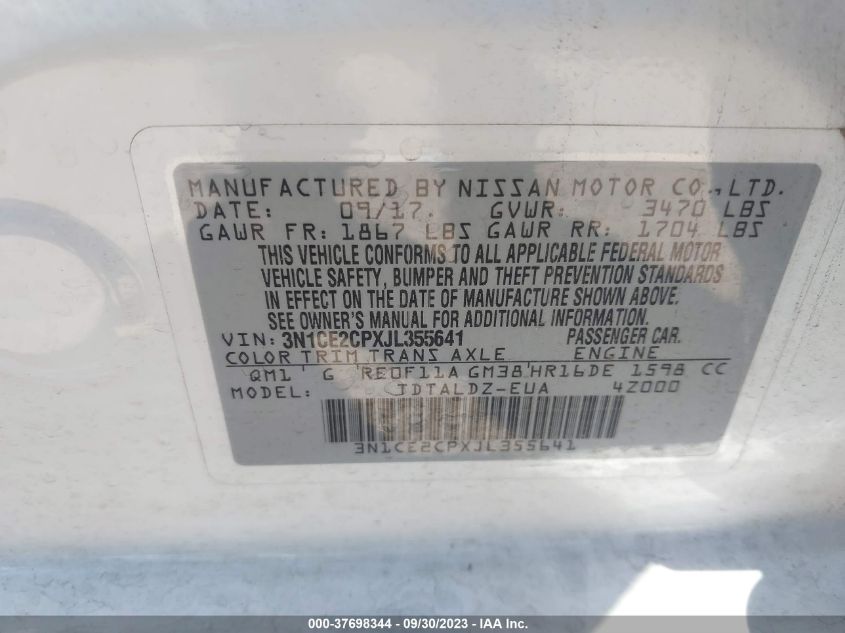 2018 NISSAN VERSA NOTE S/SR/SV - 3N1CE2CPXJL355641
