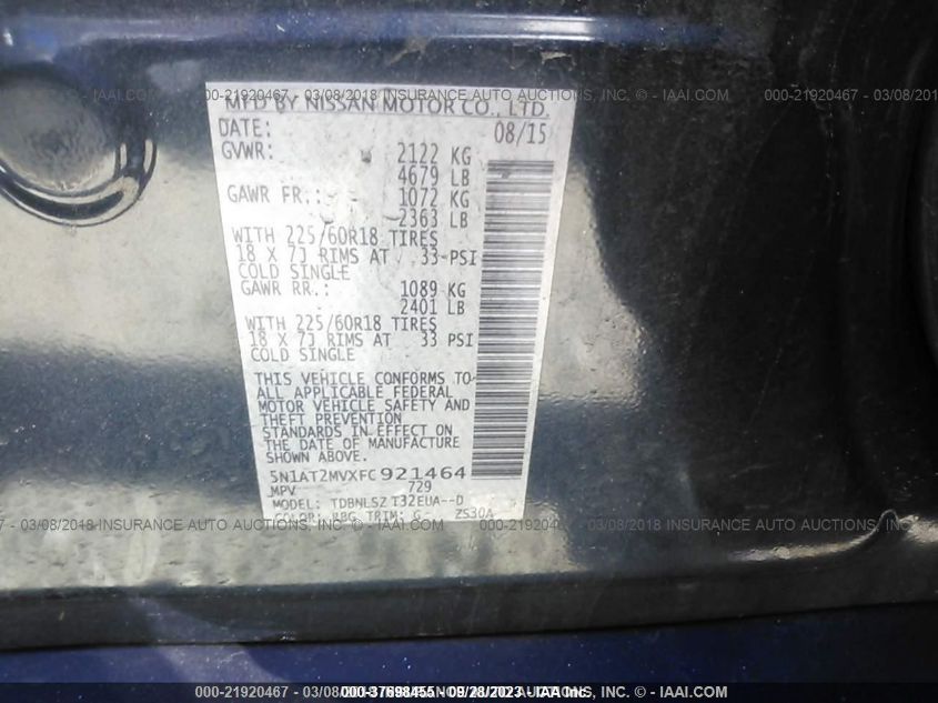 2015 NISSAN ROGUE SL 5N1AT2MVXFC921464