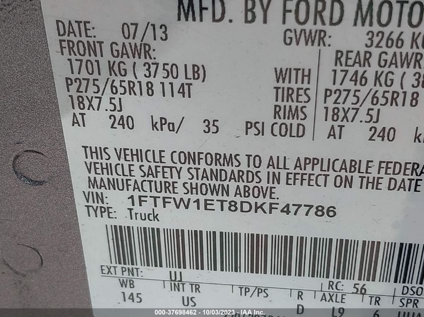 2013 FORD F-150 XL/XLT/FX4/LARIAT - 1FTFW1ET8DKF47786