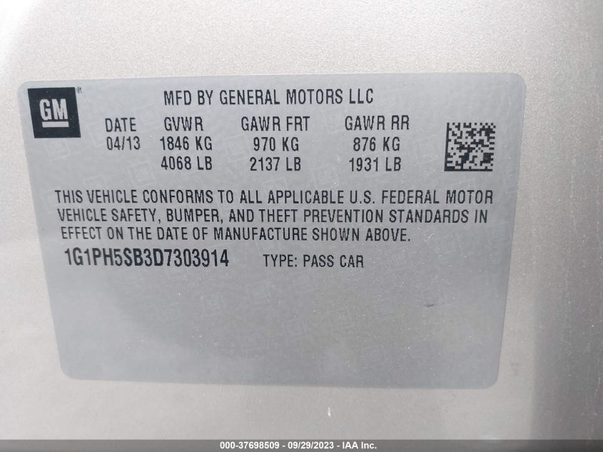 2013 CHEVROLET CRUZE ECO - 1G1PH5SB3D7303914