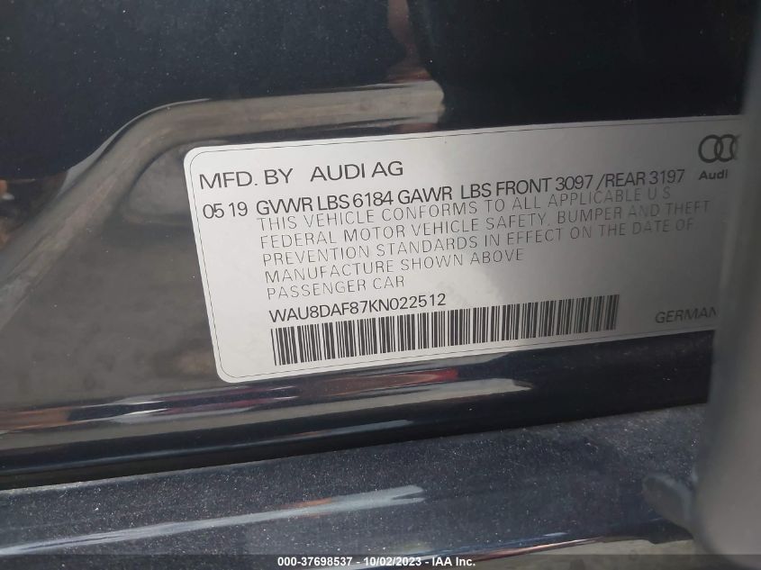 2019 AUDI A8 WAU8DAF87KN022512