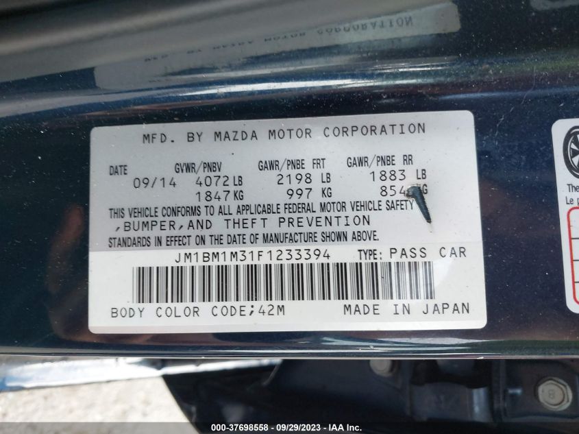 2015 MAZDA MAZDA3 S GRAND TOURING - JM1BM1M31F1233394
