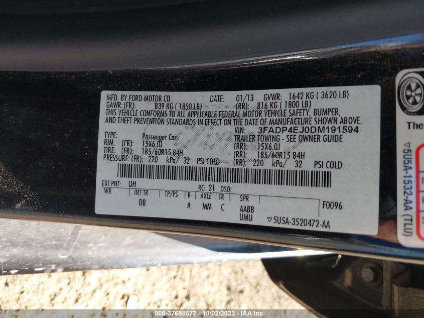 2013 FORD FIESTA SE - 3FADP4EJ0DM191594