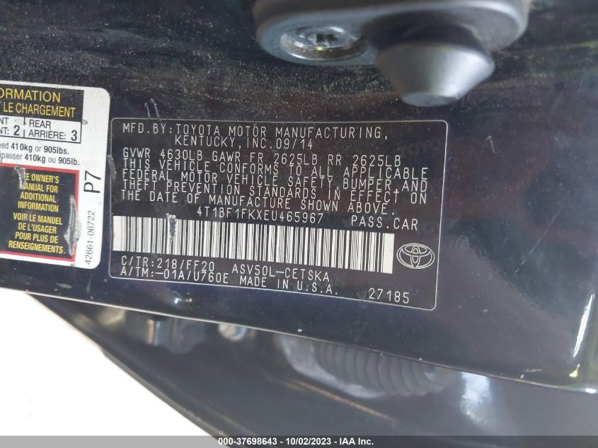 2014 TOYOTA CAMRY L/LE/XLE/SE/SE SPORT - 4T1BF1FKXEU465967