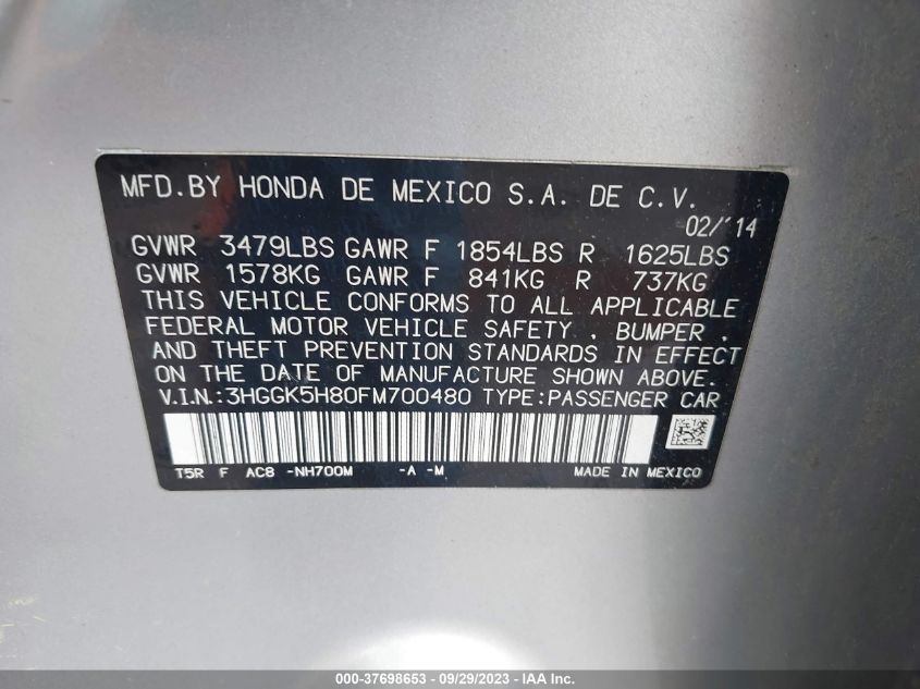 2015 HONDA FIT EX-L/EX - 3HGGK5H80FM700480