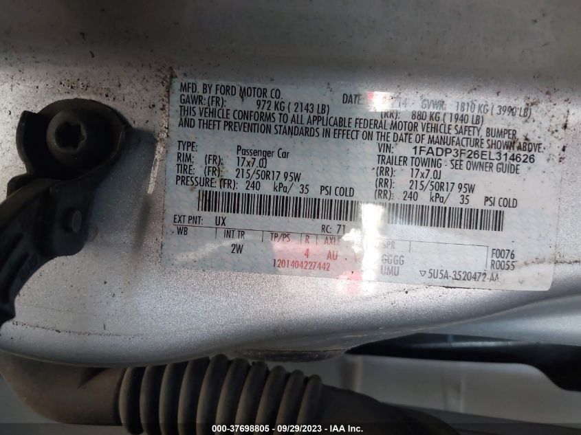 2014 FORD FOCUS SE - 1FADP3F26EL314626