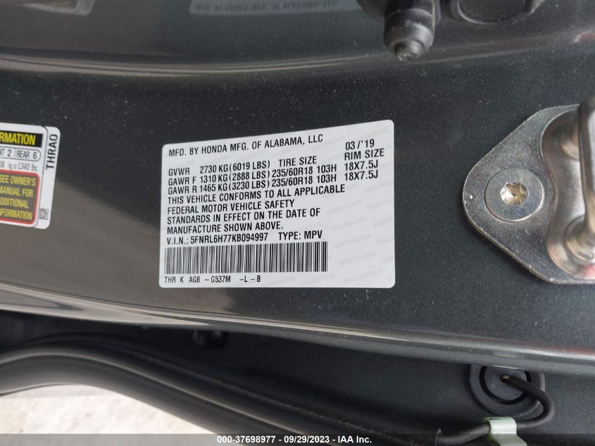 5FNRL6H77KB094997 Honda Odyssey EXL 9