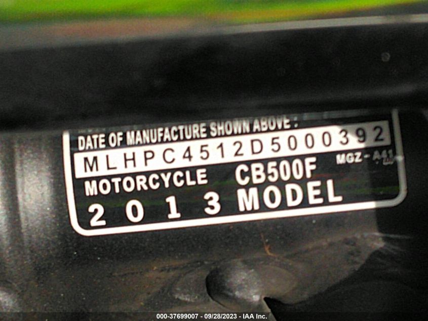 2013 HONDA CB500 F MLHPC4512D5000392