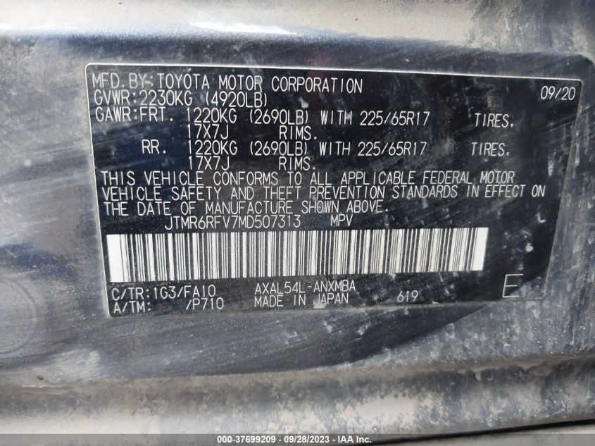 2021 TOYOTA RAV4 HYBRID - JTMR6RFV7MD507313