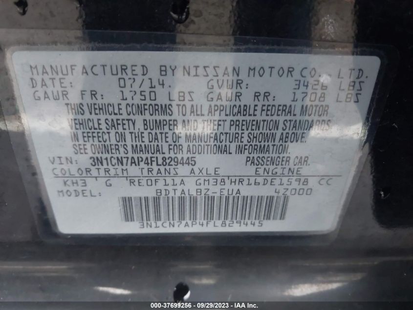 2015 NISSAN VERSA SV - 3N1CN7AP4FL829445