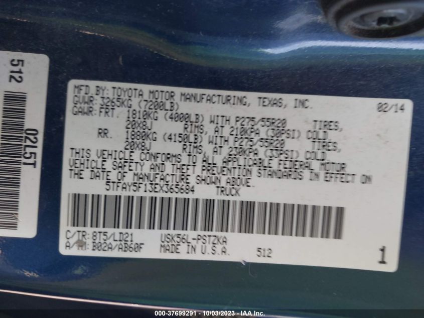 2014 TOYOTA TUNDRA 4WD TRUCK 1794 5TFAY5F13EX365684