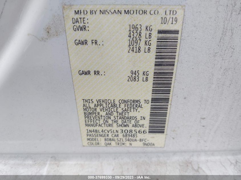 2020 NISSAN ALTIMA 2.5 SR - 1N4BL4CV5LN308566