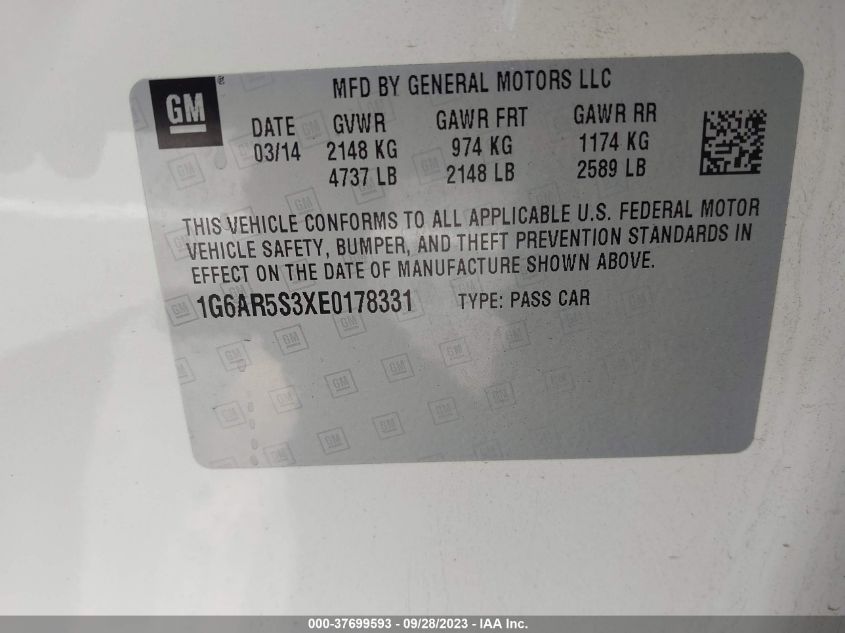 2014 CADILLAC CTS SEDAN LUXURY RWD - 1G6AR5S3XE0178331