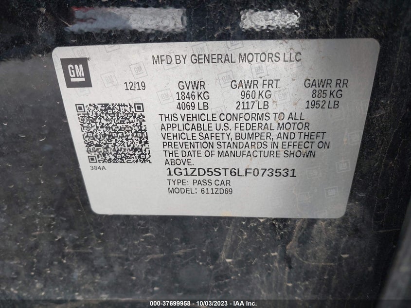 VIN 1G1ZD5ST6LF073531 2020 CHEVROLET MALIBU LT