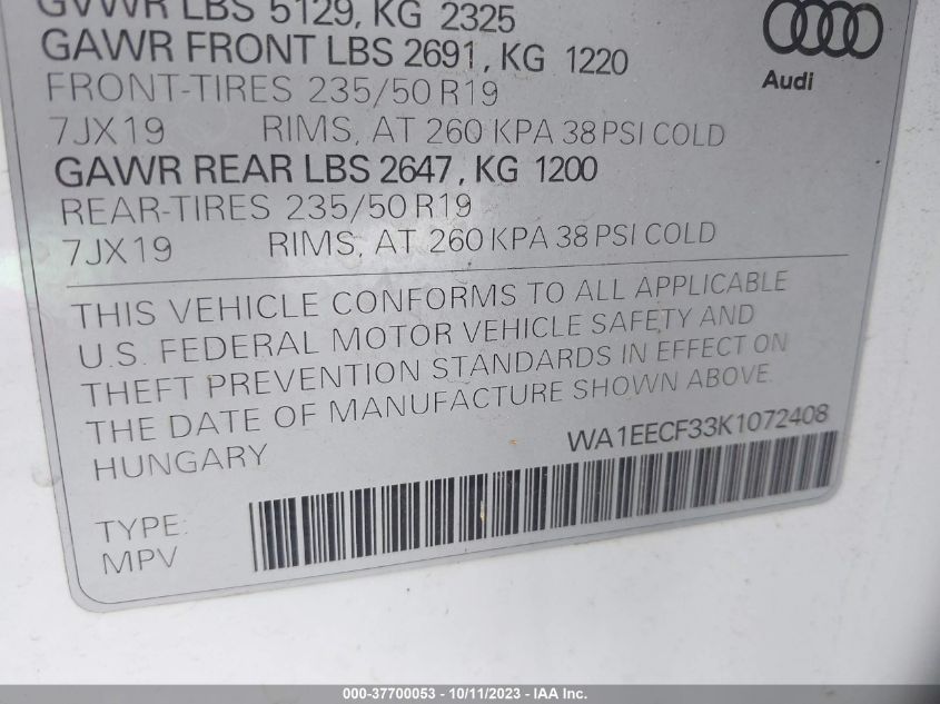 WA1EECF33K1072408 Audi Q3 S LINE PREMIUM PLUS 9