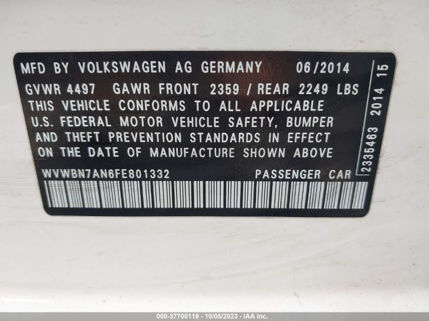 2015 VOLKSWAGEN CC R-LINE - WVWBN7AN6FE801332