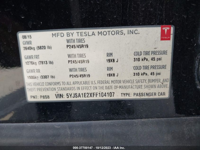 2015 TESLA MODEL S 85D/70D/90D/P90D - 5YJSA1E2XFF104107