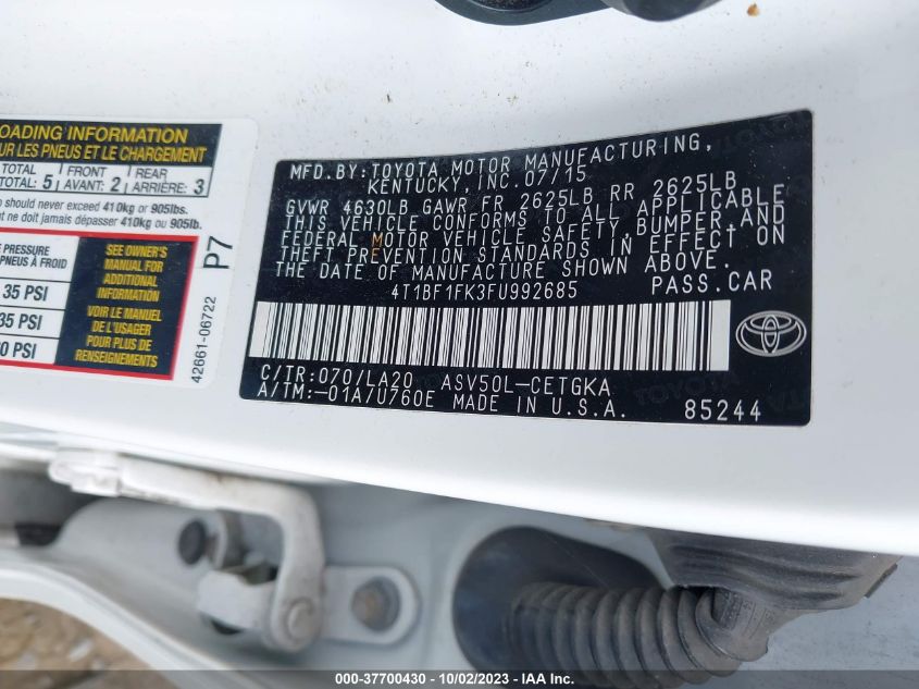 2015 TOYOTA CAMRY XLE/SE/LE/XSE - 4T1BF1FK3FU992685