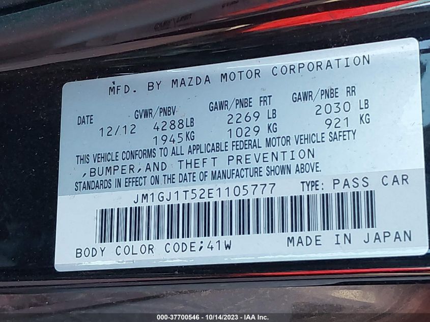 2014 MAZDA MAZDA6 I TOURING - JM1GJ1T52E1105777