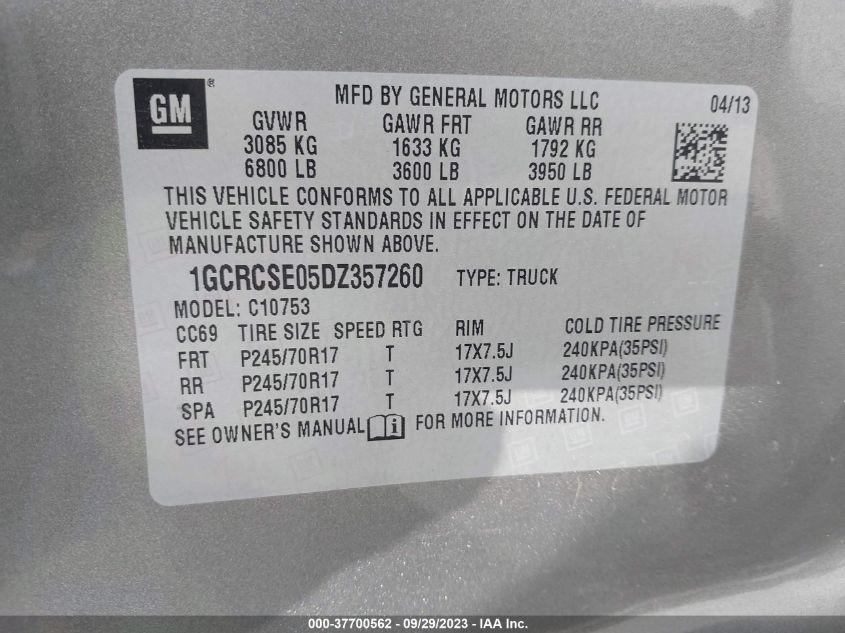 2013 CHEVROLET SILVERADO 1500 LT - 1GCRCSE05DZ357260