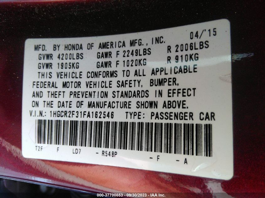 2015 HONDA ACCORD SEDAN LX - 1HGCR2F31FA162546